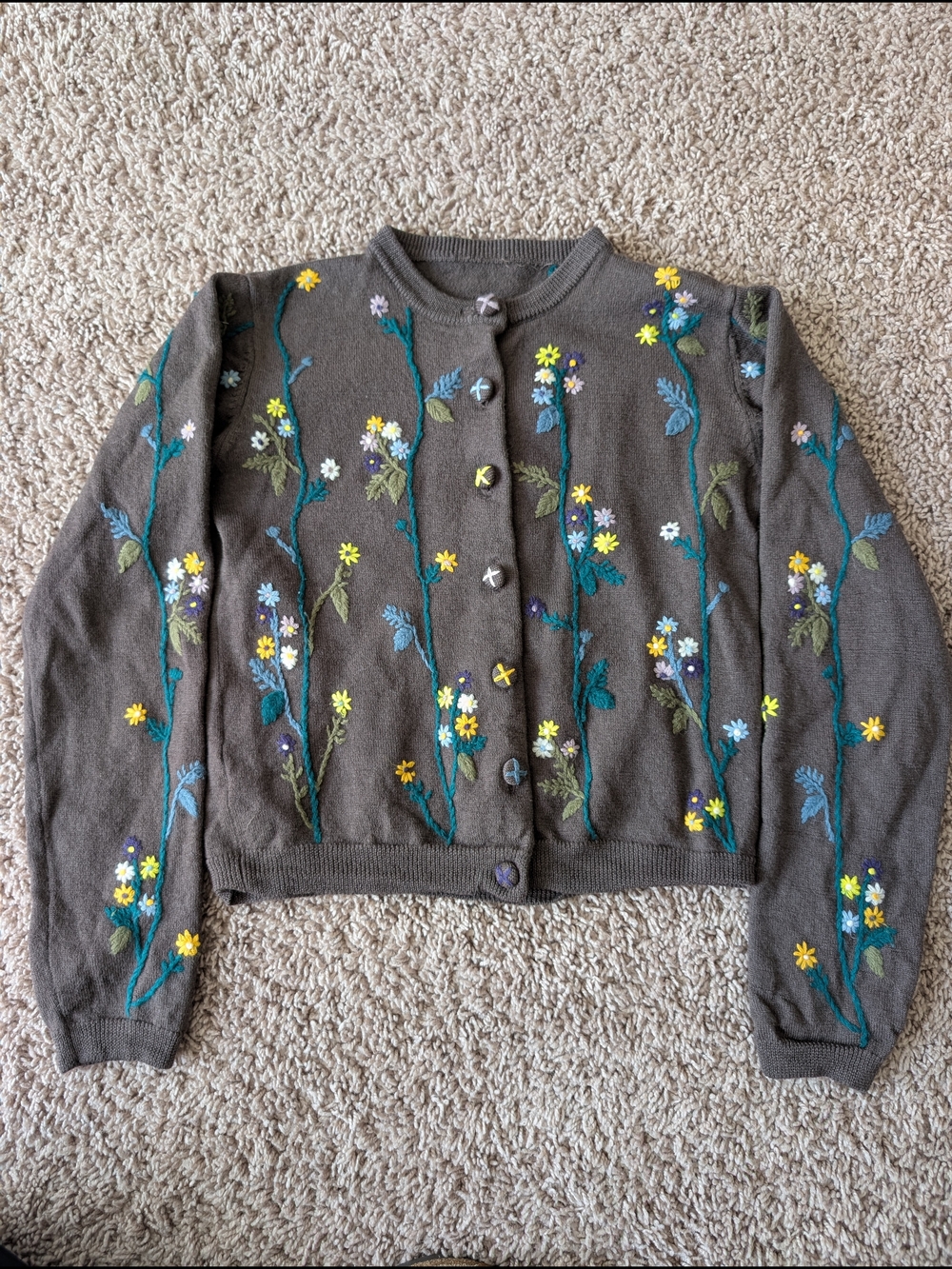 Rare Aeffe Spa Floral Embroidered Wool Cardigan | Size 6X | Made in Italy